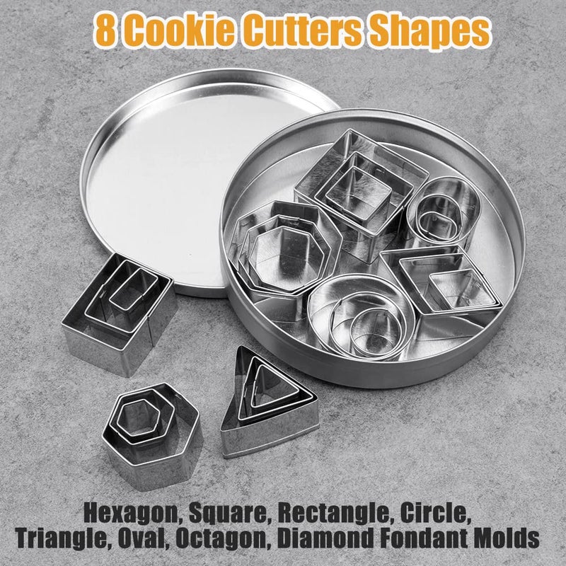 ofone Small Cookie Cutters Geometric Shapes Set, 24 Mini Fondant Cutter - Square Triangle Oval Rectangle Hexagon Octagon Circle Diamond, Tiny Stainless Steel Biscuit Molds for Baking Dough Pastry - Image 5